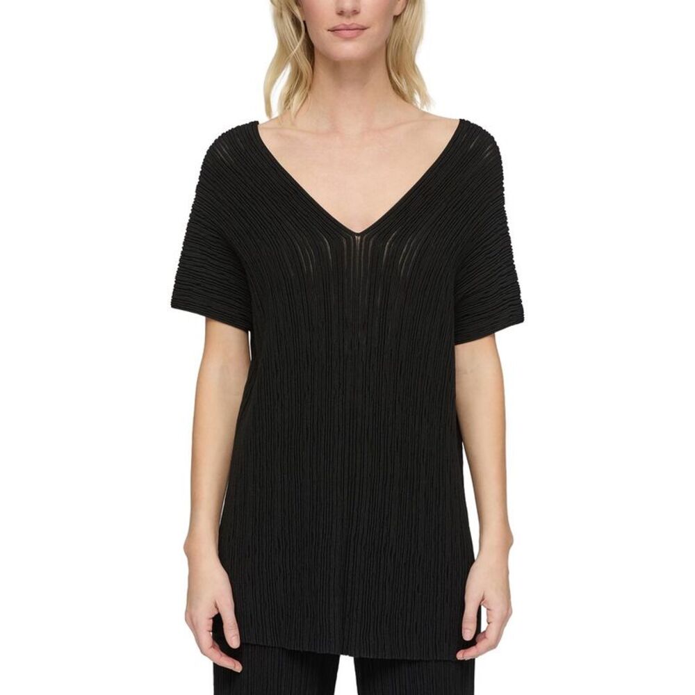 Lafayette 148 New York Womens  Ottoman Stitch V-Neck Silk-Blend Pullover